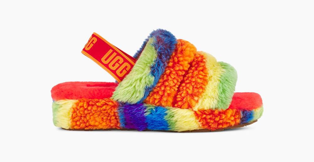 Ugg Slides Canada - Ugg Men's Fluff Yeah Cali Collage Rainbow Stripes